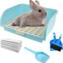 kathson Large Rabbit Litter Box, Pets Toilet Potty Trainer Tray Corner Small Animals Litter Bedding Box Bigger Pet Pan with Grass Mats for Adult Guinea Pig/Chinchilla/Ferret/Rabbit (Blue), Super Large Size: approximately 17.3x13.4x7.1inch