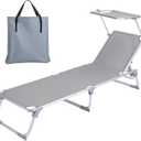 Outdoor Lounge Chair, Adjustable Backrest Folding Chaise Lounge with Canopy, Heavy Duty 264 lbs Capacity Sun Lounger for Beach, Poolside, Patio, Backyard, Camping