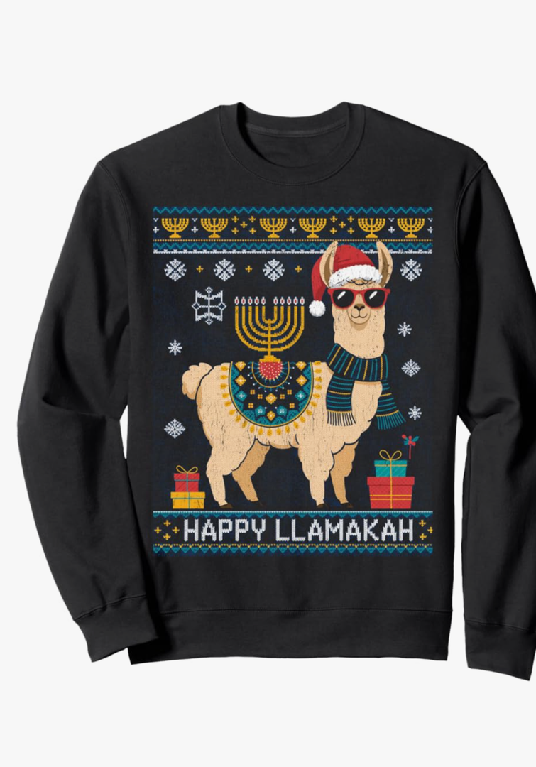 Ugly Sweater Chanukah Sweatshirt, Black, M
