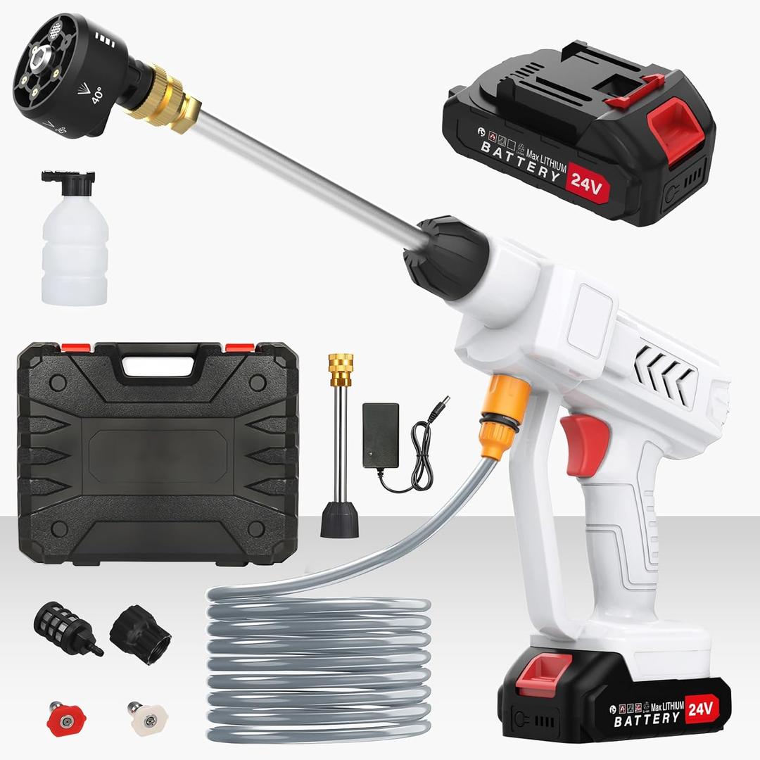 Portable Cordless Pressure Washer, 950PSI Portable Power Washer with 6-in-1 Nozzle, 6L/min Hand Held Pressure Washer with 2 Batteries, Sprays 6-10m Away, Battery Power Cleaner for Car, Garden, Home.