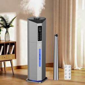 Humidifiers for Bedroom - GloryAir 2.38Gal/9L Dual Atomizers Top Fill Humidifier for Large Room 2000ft with Auto Rotation 7-Color Light Humidistat Quiet Commercial Humidifiers for House Plants Baby (Gray)
