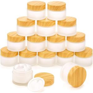 ZENFUN 16 Pcs Glass Cosmetic Containers 1.7 Oz/50ml Empty Sample Jars with Plastic Lid, Travel Pots with Lid, Small Makeup Sample Jars, Refillable Travel Jars for Cream, Lotions, Lip Balm