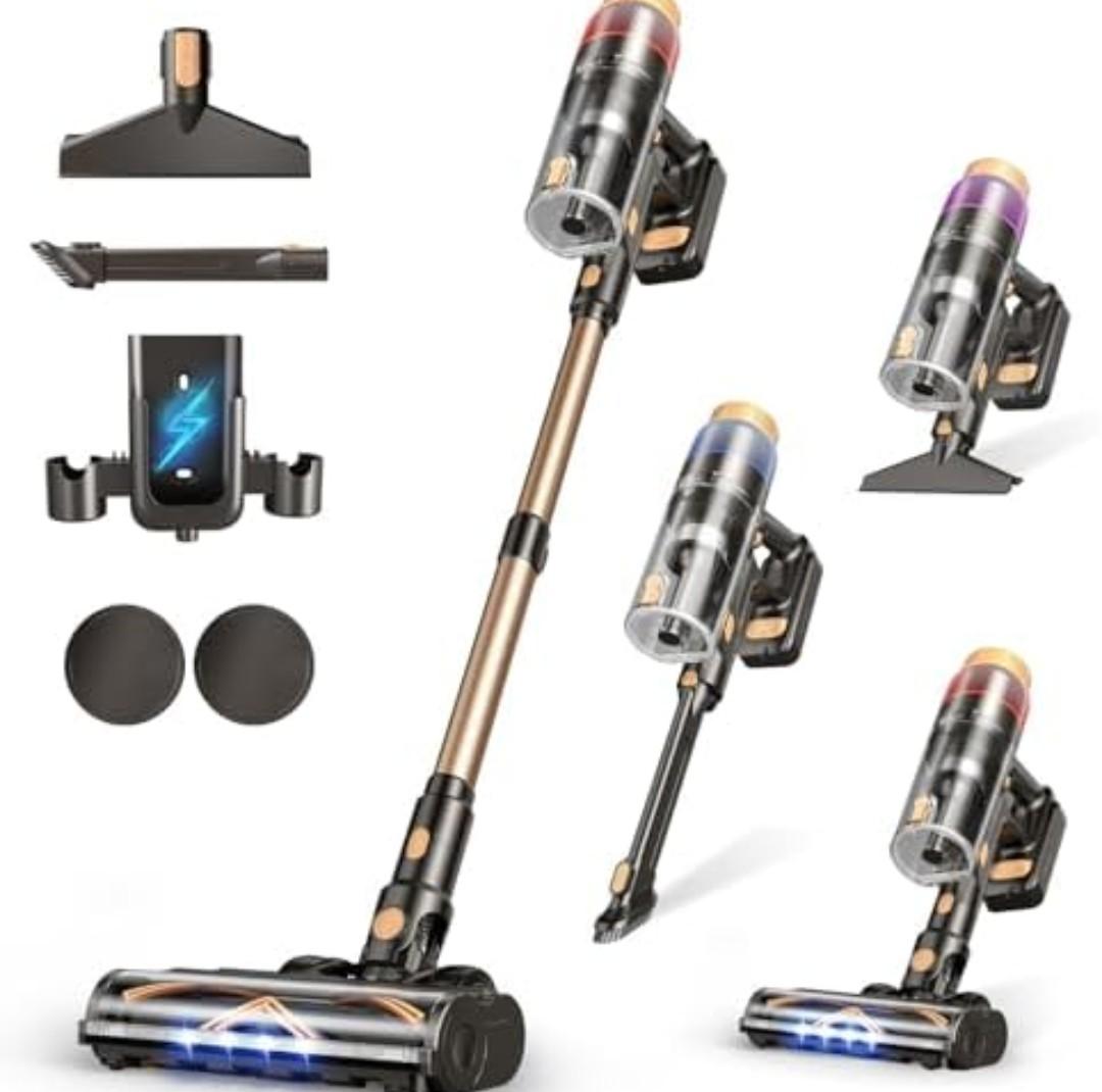 VBUOO Cordless Vacuum Cleaner, 580W 48KPA 70 Mins Vacuum Cleaners for Home, Self-Standing Stick Vacuum with Touch Screen, Wall Mount Charge, Ultra High-Power Brush for Pet Hair/Plush Carpet/All Floor