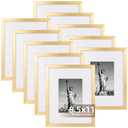 4X6 Picture Frame Set of 10, Display Pictures 3.5X5 with Mat or 4X6 without Mat, Photo Frames for Wall Mounting or Table Top Display, Gold