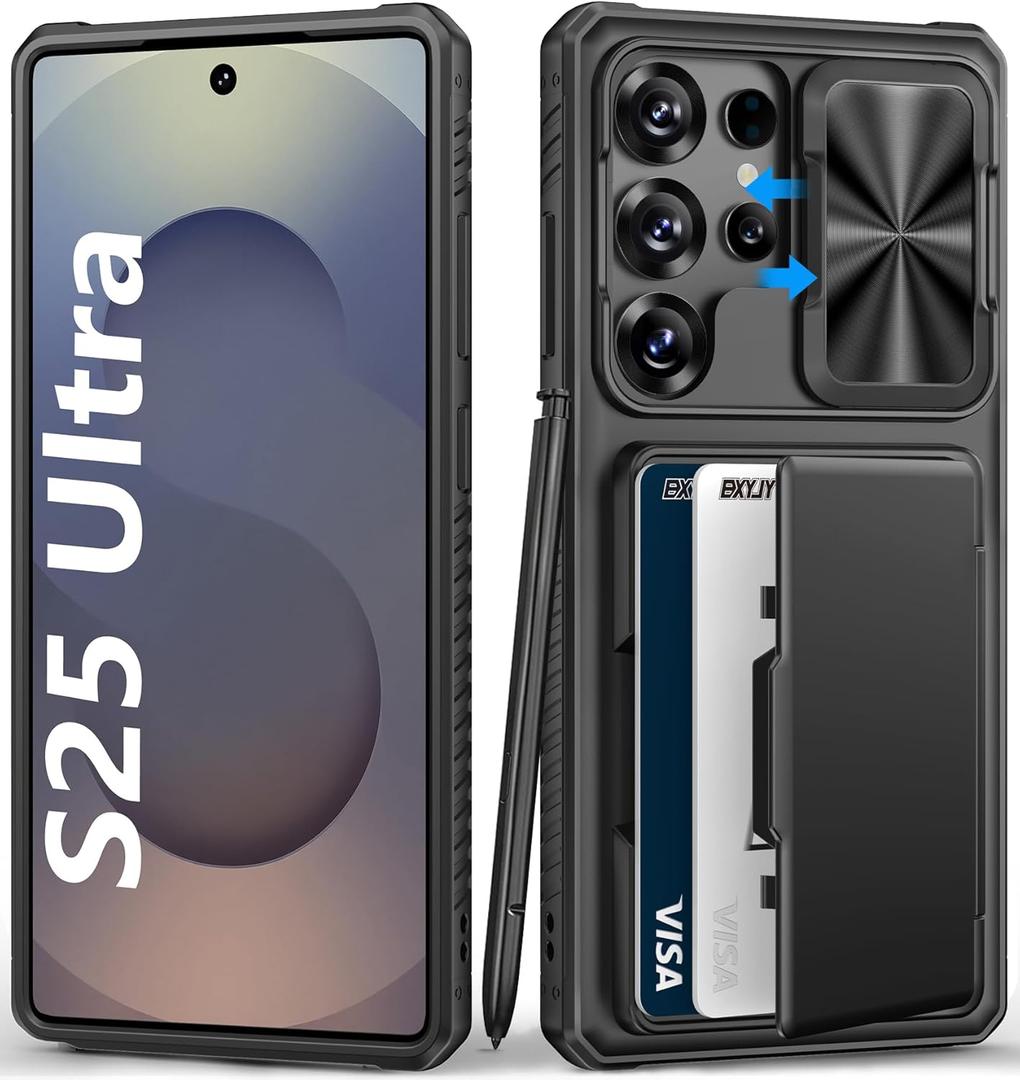 BXYJY for Samsung Galaxy S25 Ultra Case Wallet, Card Holder (45 Cards), RFID Block, Slide Camera Cover, Military Grade Shockproof, Rugged Heavy Duty Men Women Phone Case for Samsung S25 Ultra, Black