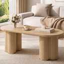 YOSHOOT Oval Fluted Coffee Tables for Living Room, 47" Wood Coffee Table,Oak
