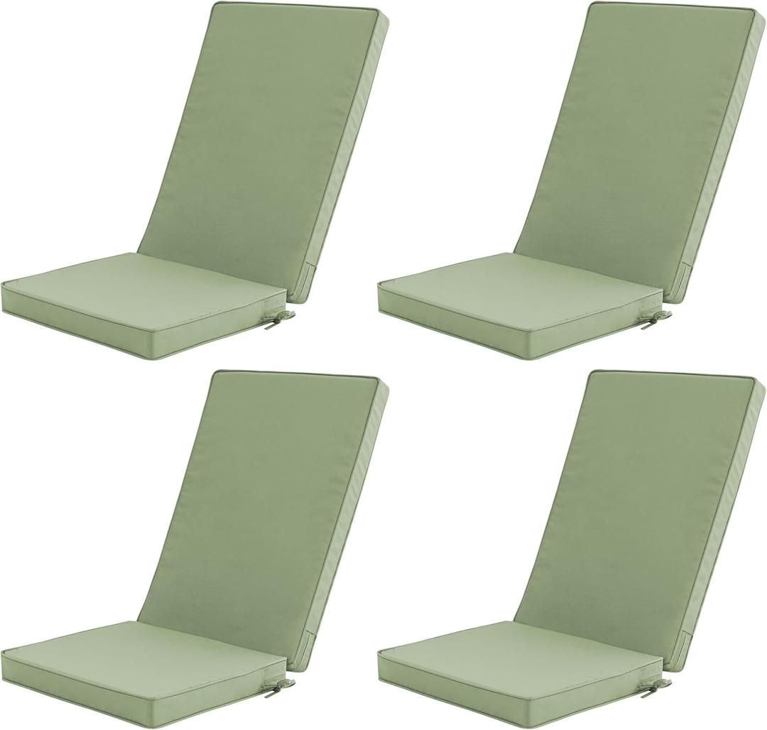 Outdoor Adirondack Chair Cushions Set of 4 - Removable Covers, Water-Repellent, Fade-Resistant, Non-Slip Bottom & Securing Straps, Universal Fit for Most Adirondack & Rocking Chairs - Sage Green, 45''x20''