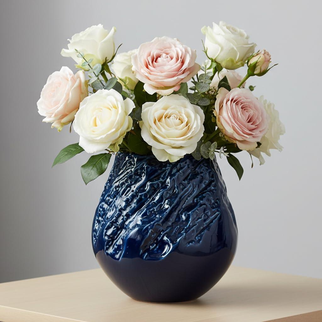 Sunddo Blue Ceramic Vase, Large Round