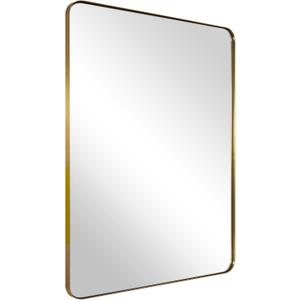 ANDY STAR Gold Bathroom Mirror for Wall, 20x28 Brushed Brass Metal Rounded Corner Rectangle Mirror, Wall Mirror in Stainless Steel Metal Frame, 1" Deep Set Design Hangs Horizontal Or Vertical
