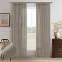 Linen Taupe Curtains 96 Inches Long Pinch Pleat for Living Room Dining 2 Panels Tan Brown Burlywood Light Filtering Privacy 96 Inch Pleated Drapes Hooks Rings Back Tab for Sliding Door Bedroom