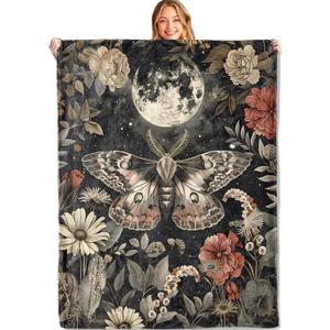 Moth Throw Blanket - 50x60in,Ultra Soft, Cozy Lightweight Flannel,Moon Night Mystical Botanical Blankets - Gifts for Women,for Couch Office Travel,Home Living Room Decor