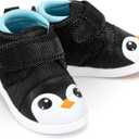 ikiki Squeaky Shoes for Toddlers with On/Off Squeaker Switch (George P. Penguin) (Black Penguin, Sparkly Black, Size 8)