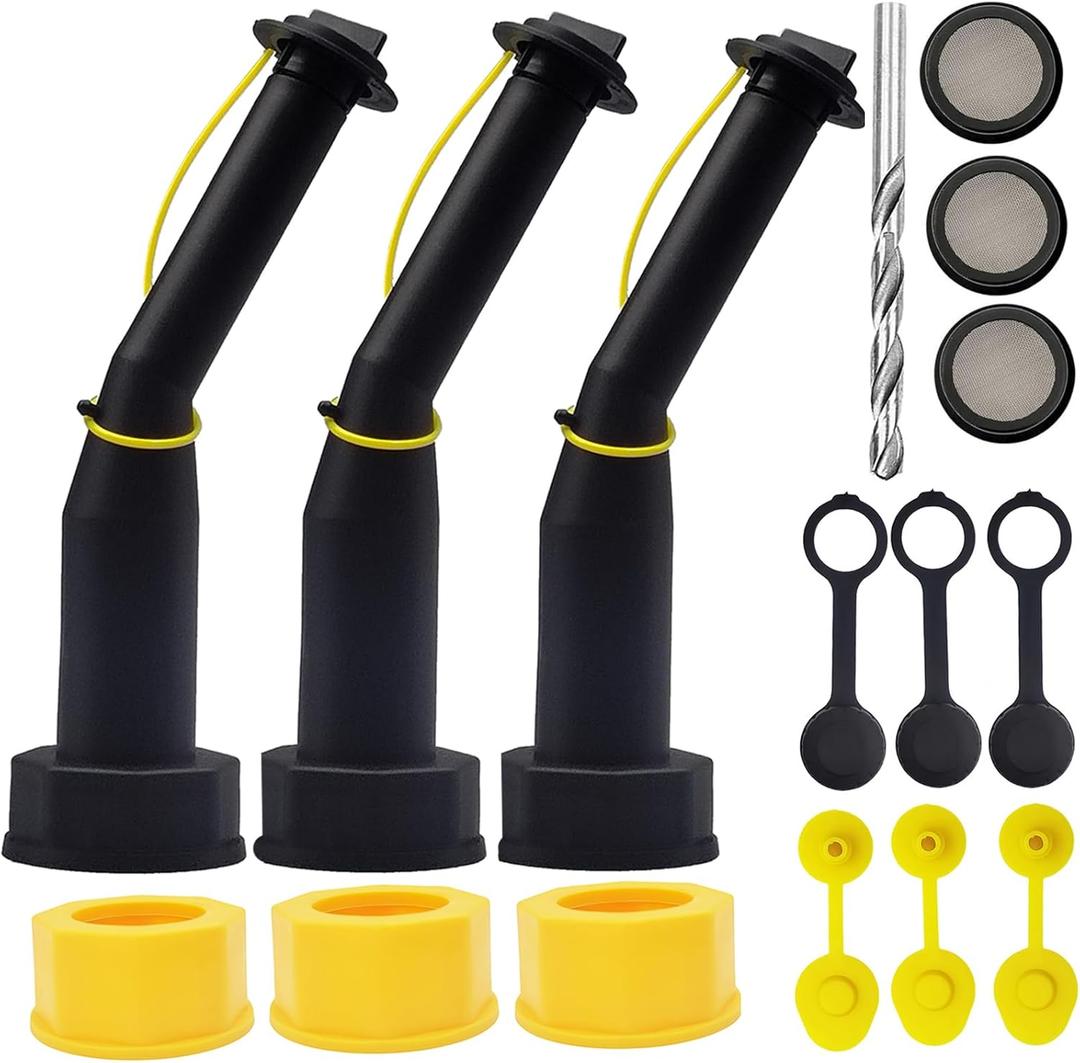 Generic Gas Can Spout Replacement Old Style with Flexible Pour Nozzle Coarse and Fine Thread Screw Collar Caps Vent Cap Drill Compatible with Most of Older Fuel Tank Water Jugs Pack of 3, black