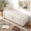 Marsail Upholstered Bench Rectangle Ottoman with Storage Bench for Bedroom End of Bed, Tufted Ottoman with Cushion, Modern Benches for Foot of Bed, Living Room, Entryway, Cream, 47.2"D x 18.5"W x 19.3"H