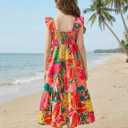 SOLY HUX Toddler Girl's Summer Dress Floral Print Square Neck Sleeveless Flowy Maxi Long Dresses (Green, 4Y)