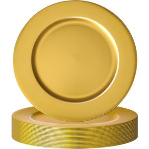 18 Pcs Golden Charger Plates Bulk,13 Inch Plastic Gold Charger Plates Dinner Round Tray Charger Tableware Dish for Table Setting Wedding Holidays Party Decor (Gold 1)