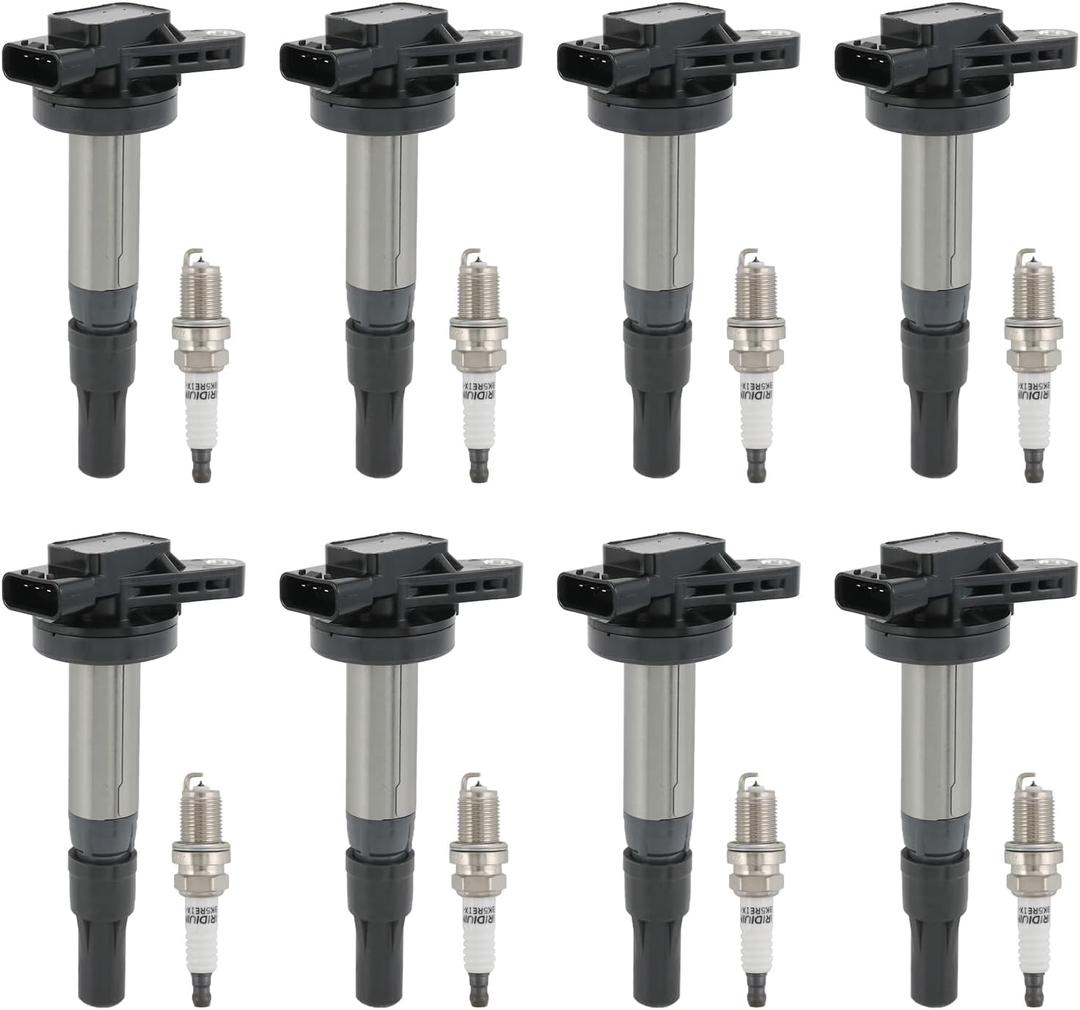 Set of 8 Ignition Coil Pack & Spark Plug Compatible With Jaguar S-Type XF XJ8 XJR XK XK8 XKR Land Rover LR3 Range Rover Sport V8 4.2L Replace# UF519, 4744015, 4526466, AJ83415, AJ87644