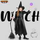 Spooktacular Creations Girls Black Witch Costume, Kids Halloween Outfit with Broom, Toddler Witch Dress for Halloween Parties (Black, M)