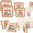 Fall Theme Party Supplies Kit, Serves 25: Complete Autumn Harvest Disposable Dinnerware Set - Includes Dinner & Plates, Napkins, Cups & Tablecloth. Thanksgiving/Autumn Party Decorations.