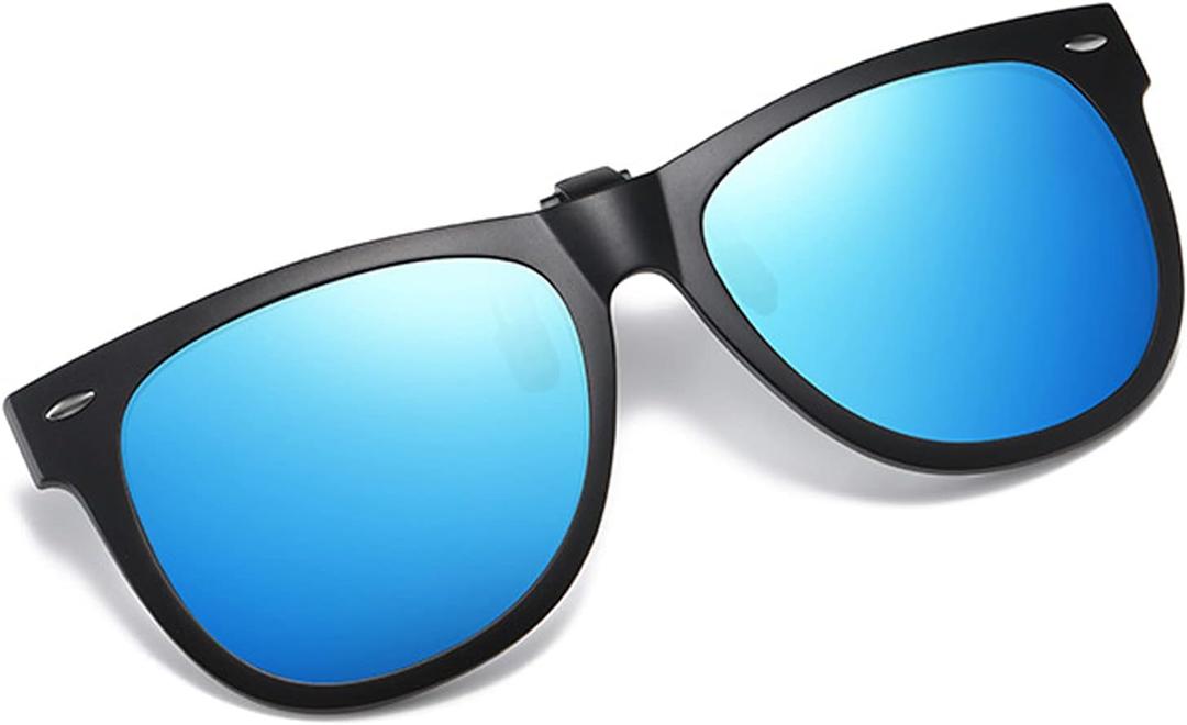 Clip-on Sunglasses Polarized Unisex Anti-Glare Driving Glasses With Flip Up for Prescription Glasses (Blue Lens)