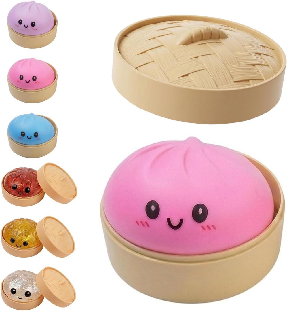 Dumpling Squishy, Dumpling Squishy Mystery Box, Glitter Dumplings Mystery Box, Colorful Dumplings Stress Balls Fidget Sensory Toy, Easter Basket Stuffers Party Favors (Pink)