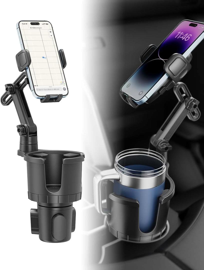 Cup Holder Phone Mount for Car, Phone Cup Holder for Car iPhone with Expandable Base, Compatible with iPhone Samsung All Phones (1 Pack)