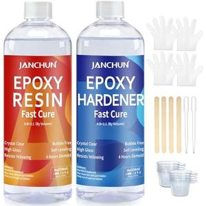 JANCHUN Crystal Clear Epoxy Resin Kit 16oz, Bubble-Free, Anti-Yellowing, Self Leveling Easy Mix 1:1 Coating and Casting Resin for Table Top, Molds, Tumbler Crafts, Painting, Jewelry, DIY Gifts