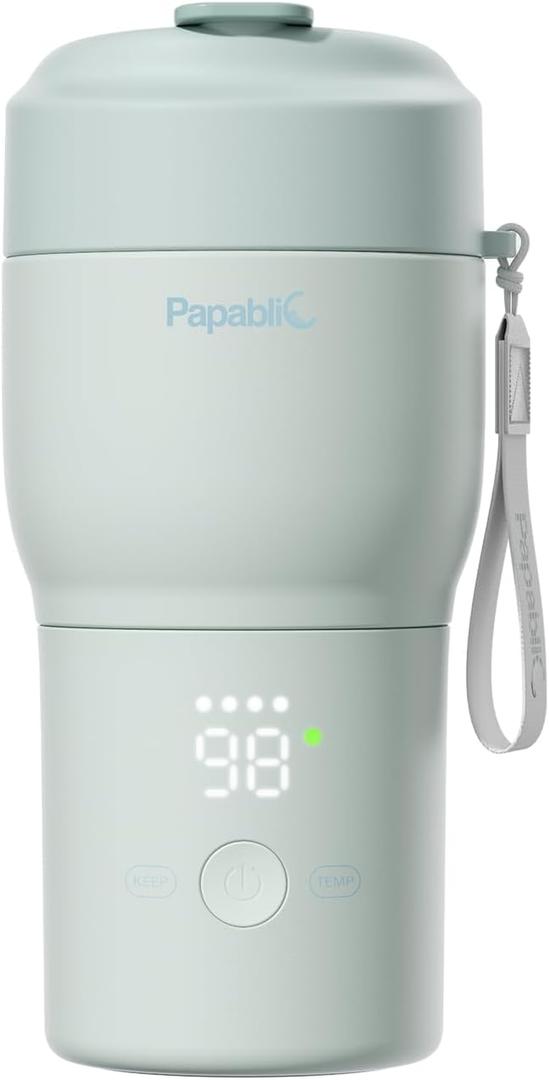 Papablic Portable Bottle Warmer Pro  115W Fastest Heating, Built-in Sterilizer, Baby Milk Warmer On The Go for Travel and Home, 5 Temp Settings and Keep Warm for Breastmilk & Formula, Mint Green