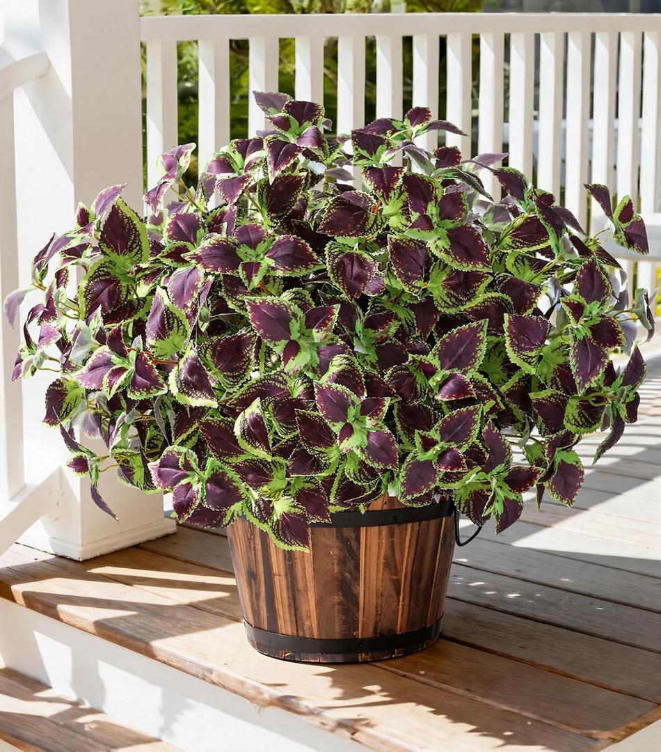 Florisso Artificial Greenery Plants Outdoor, 5 Pcs Faux Coleus Plants UV Resistant Silk Plants with Stems, Fake Plants for Outside Garden Patio Hanging Planter Pathway Front Porch Decoration(Brown)