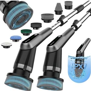 G2-Pro Electric Spin Scrubber - Upgraded 10-in-1 scrubber brush electric, Retractable Handle & 2-Speed for Bathroom, Bathtub, Kitchen, Tile Floors(Gray Brush Head