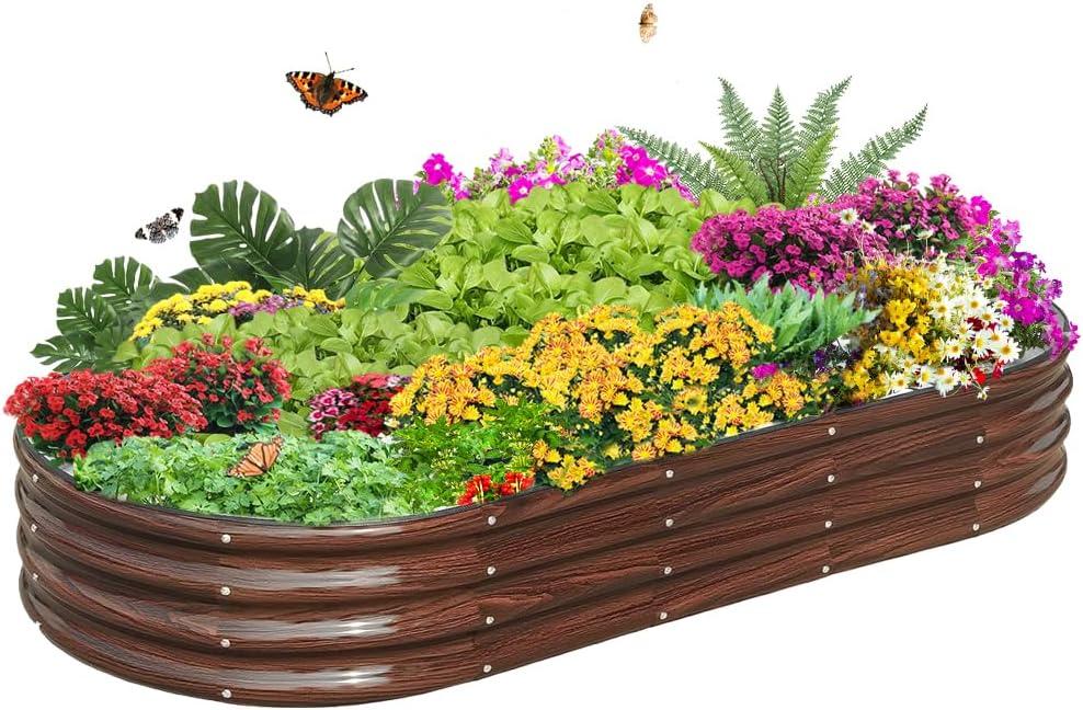 Galvanized Steel Raised Garden Bed, Large Outdoor Metal Planter Box Big Flower Plant pots for Patio Backyard Porch Deck Planting Flowers Vegetables and Herbs (Wood Grain, 6x3x1FT)