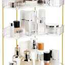 Cididu 3 Tiers Corner Bathroom Counter Organizer, Clear Countertop Shelf Storage Rack, Cosmetic Perfume Tray Standing Holder with Gold Metal Pole, Skincare Sink Organizer for Vanity Kitchen