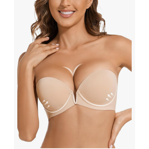 Strapless Bra Push Up Non Slip Deep V Plunge Underwire Bras for Women Super Padded Add 2 Cups,  Size 38C