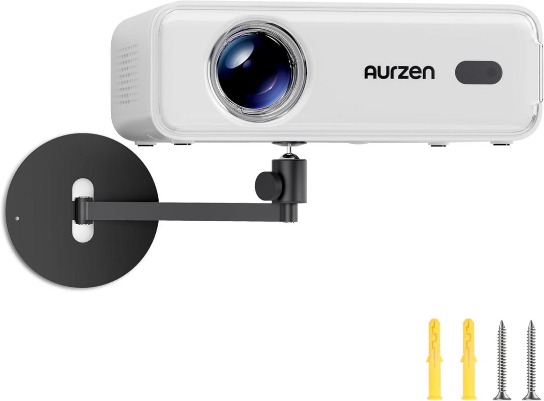 Aurzen Projector Wall Mount Shelf, Wall Use with Adjustable Angle, 360 Rotation and 90 Tilt, Foldable Heavy-Duty Metal Bracket, Supports 4.4 lbs, Compatible Most Projectors