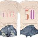 50th Birthday Gift for Women Vintage 1975 Shirt Letter Print Retro Party Tops Casual Short Sleeve Tee (Medium)
