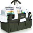 JJRING Craft Organizer Tote Bag, Art Storage Caddy with Multiple Pockets, Sap Green Sewing Bag for Art, Craft, Scrapbooking, Medical, and Office Supplies Storage
