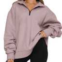 Trendy Queen Women's Oversized Half Zip Fleece Sweatshirts-Cozy Pullover, Drop Shoulder for Fall Winter (S)