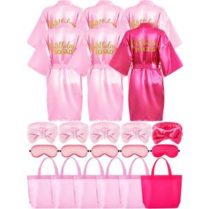 Sintuff 24 Pcs Girls Spa Party Supplies for Sleepover Birthday 6 Spa Robes Slumber Party 6 Tote Bags 6 Headbands 6 Masks(Size 12,Rose Red Birthday)