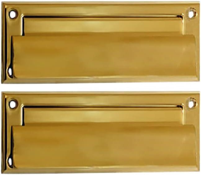 QCAA Solid Brass Mail Slot, with Solid Brass Interior Frame and Solid Brass Back Plate, 8-7/8''X2-7/8, Polished Brass, 1 Pack, Made in Taiwan