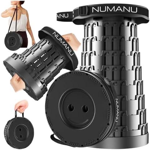 NUMANU 2026 Upgraded Collapsible Stool, Max 620lbs 2.5"-18" H Adjustable Portable Folding Stool for Adults, Retractable Foldable Telescopic Seat Camping Chair or Footrest (1x Hard Seat)