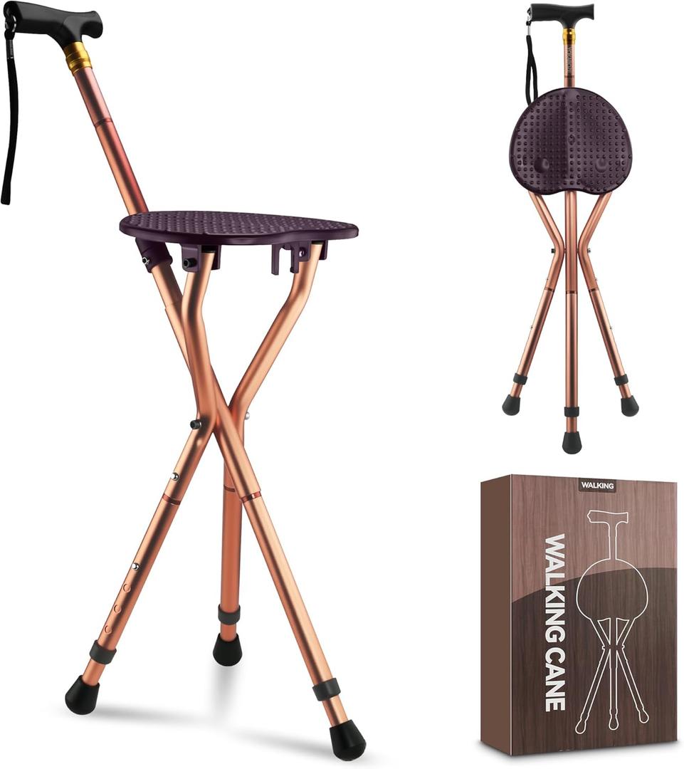Walking Cane with seatCane with seat High Load Capacityfor Waitingqueuing, Traveling, Women and Men The ElderlyCane Chair (Brown)