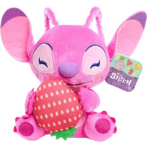 Disney Stitch Small 7-inch Plush Stuffed Animal, Angel with Strawberry, Kids Toys for Ages 2 Up by Just Play