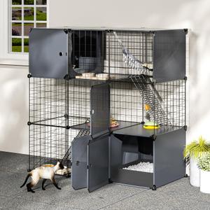 Cat Enclosure Cat Cage Indoor with Litter Box,3-Tier Large Playpen Catio Cat Cage Outdoor Cat Crate Detachable Metal Wire Kennel Medium Kitten Cage