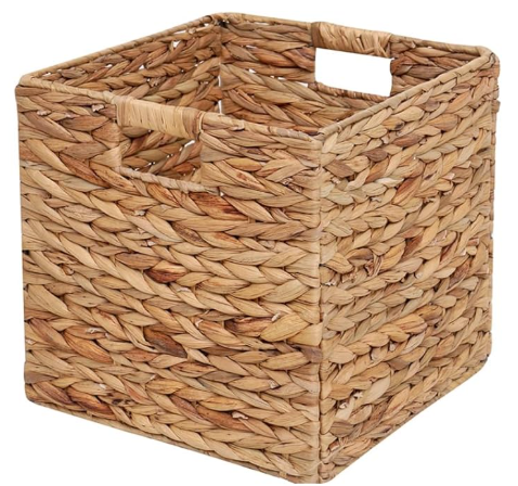 Storage Basket 11x11inch Cube, Foldable Handwoven Water Hyacinth Laundry Organizer