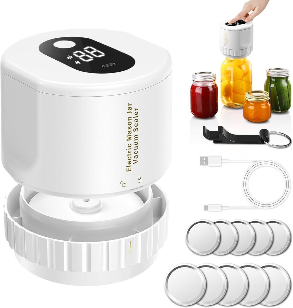 Mason jar Vacuum Sealer, Electric Mason Jar Vacuum Sealer Kit for Wide Mouth & Regular Mouth Mason Jars,for Food Storage and Fermentation (White)