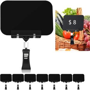 Mlici Clip on Sign Holder Chalkboard Clips, 8 Pack 8.2 x 5.8 Inch Sign Holder Clip for Retail Store Signs Displays, Black Plastic Sale Signs for Food Label Display Rotating Signs Table Clip