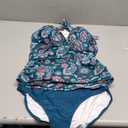 B2prity Halter Tankini Swimsuit for Women Tummy Control Two Piece Bathing Suit V Neck Swimwear with Shorts, Large, Deep Green Floral Printed