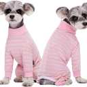 Dog Striped Recovery Suit, Puppy After Surgery Onesie for Female Male Dogs, Dogs Cats Long Sleeve Pajamas Bodysuit, Surgery Abdominal Wound Bandages Clothes, Dog Pant for Shedding Skin Disease