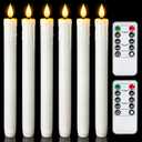 Homemory Real Wax LED Flameless Taper Candles with Timer, Dripless Fake Candlesticks with 3D Flickering Flame, 9.6 Inches White Window Candle for Fireplace Christmas Halloween