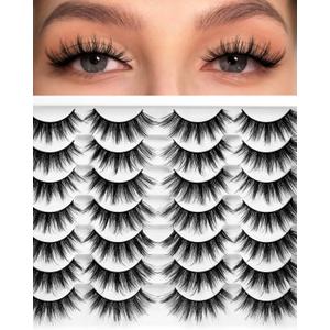 Losha Eyelashes Natural Look Faux Mink Lashes Pack Handmade Fluffy False Eyelashes 14 Pairs Cat Eye Lashes (54)